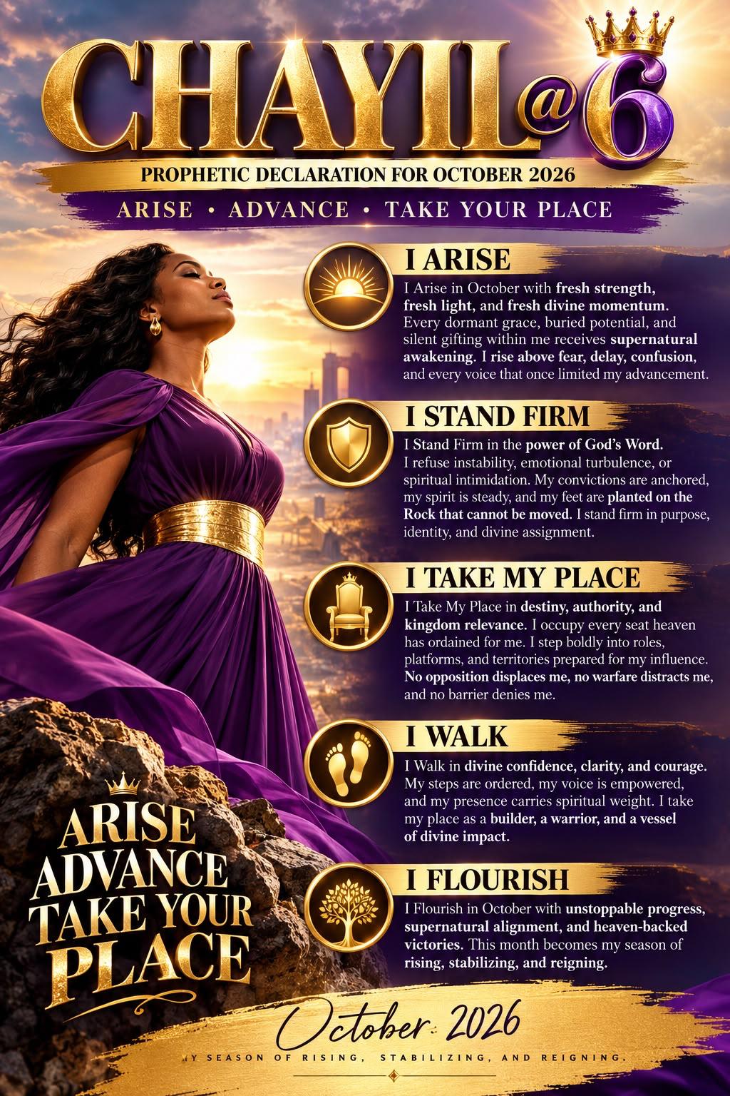 CHAYIL at 6 prophetic declaration for October 2026 — Arise, Advance, Take Your Place.