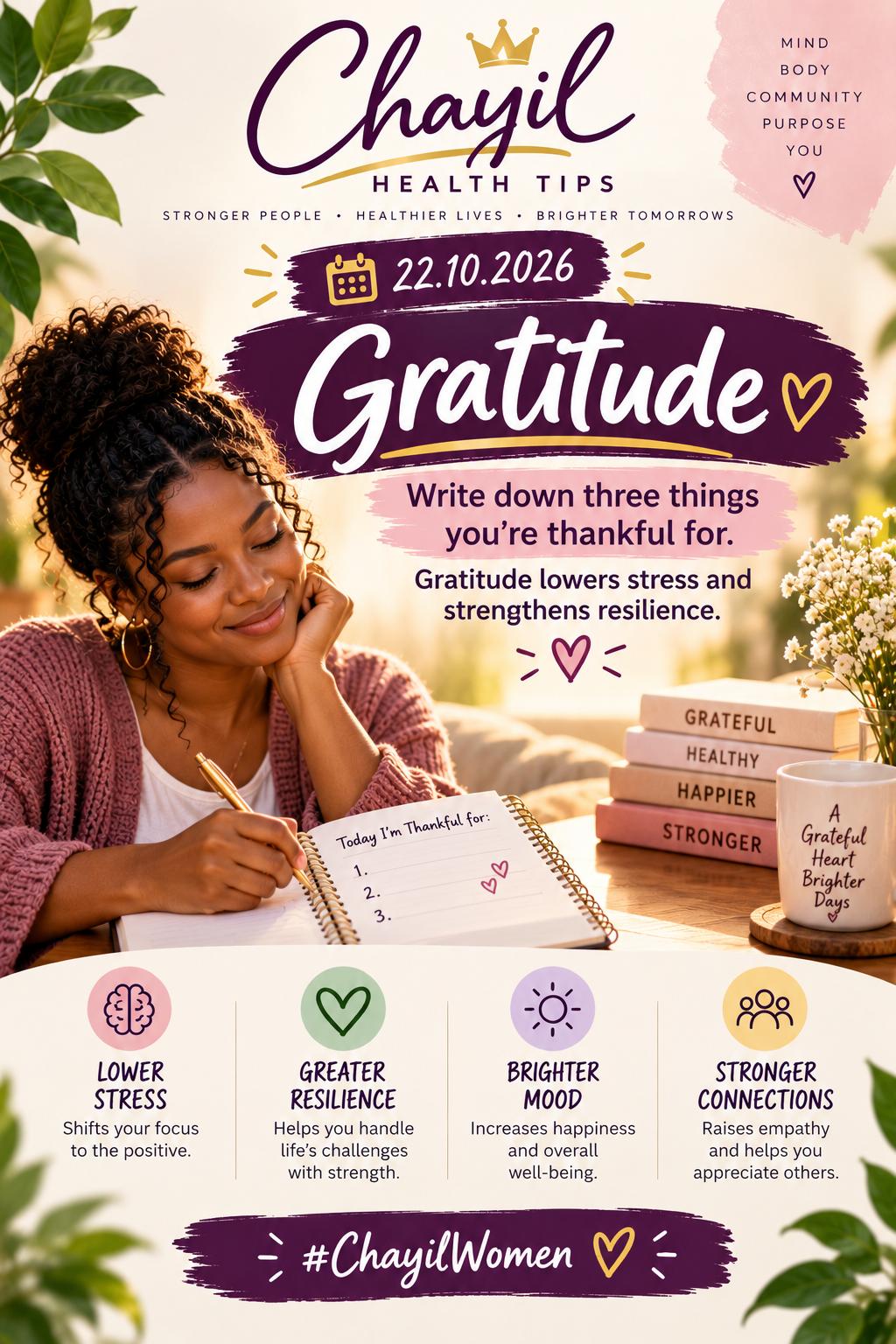 Health Tips artwork for 22 October 2026 — Gratitude